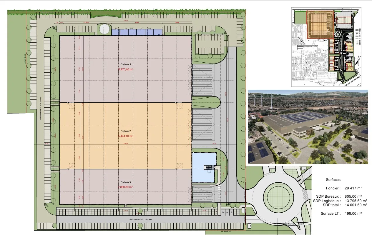 Plan de masse — bâtiment de logistique industrielle