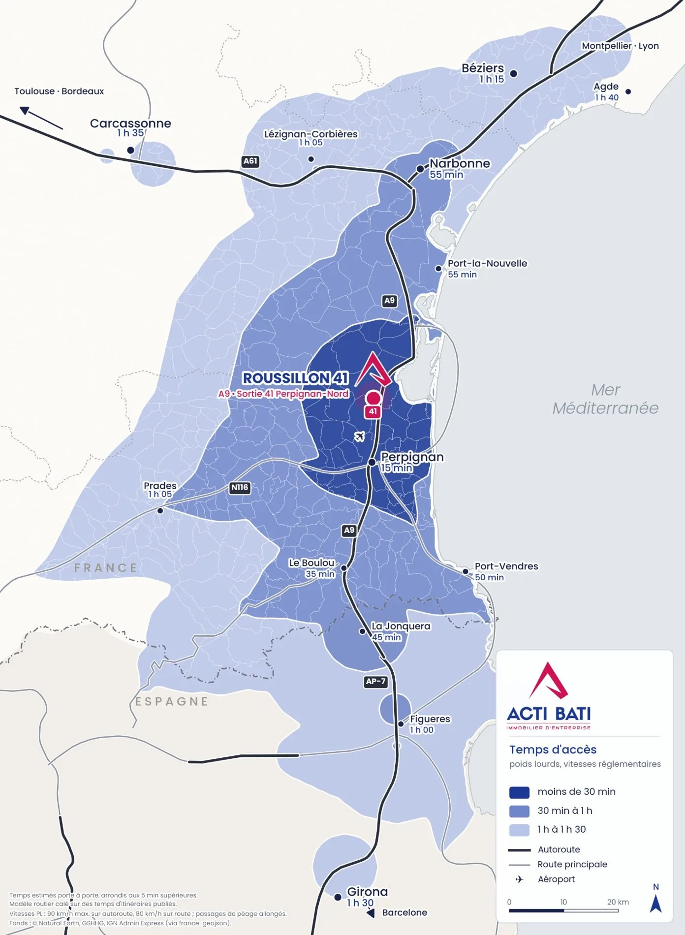 Carte des temps d'accès en poids lourds