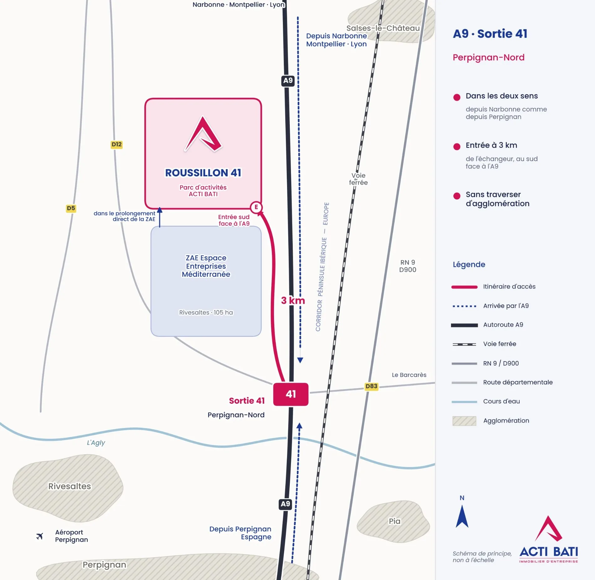Carte des accès — A9 sortie 41 Perpignan-Nord