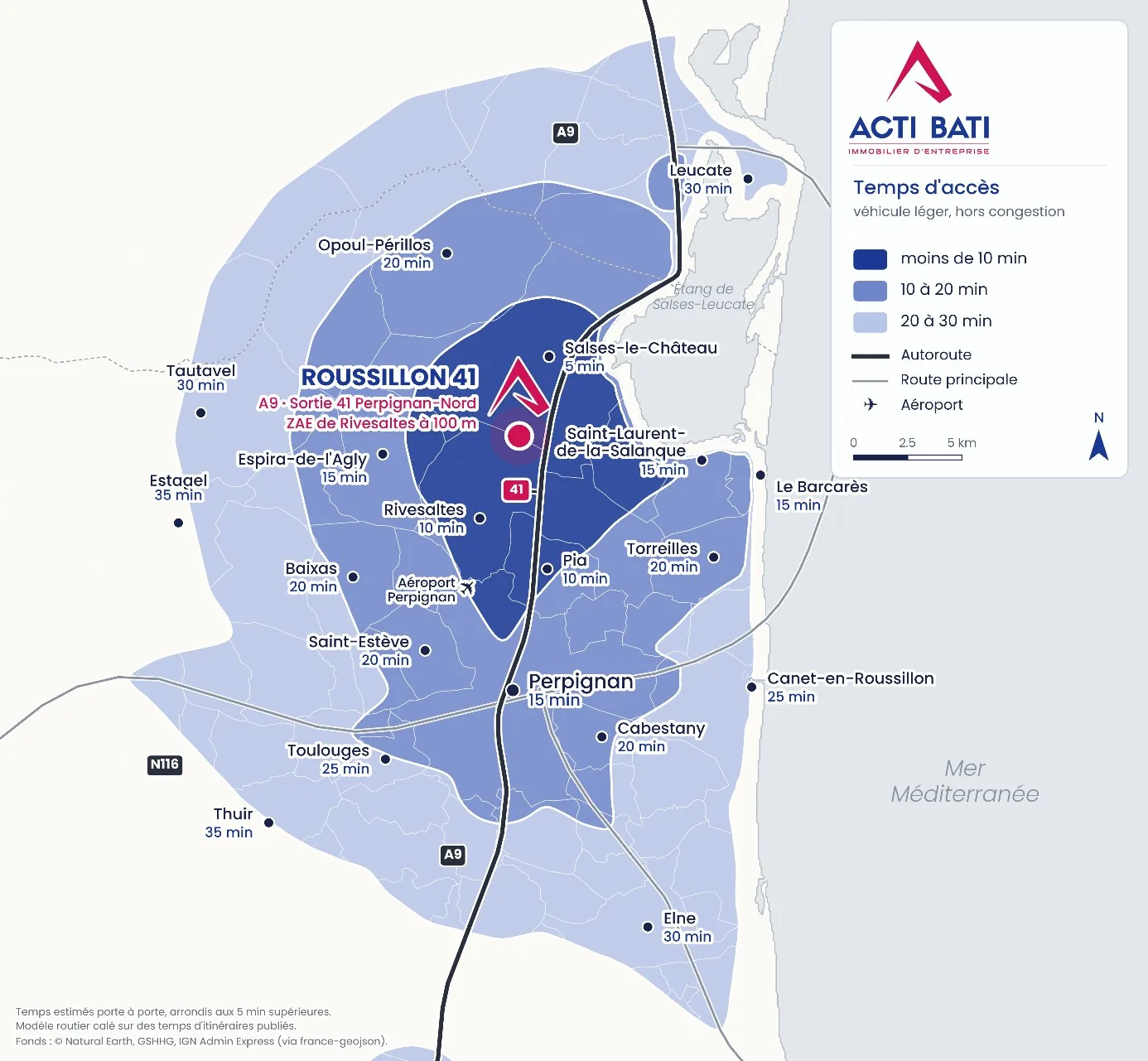 Carte des temps d'accès — bassin roussillonnais